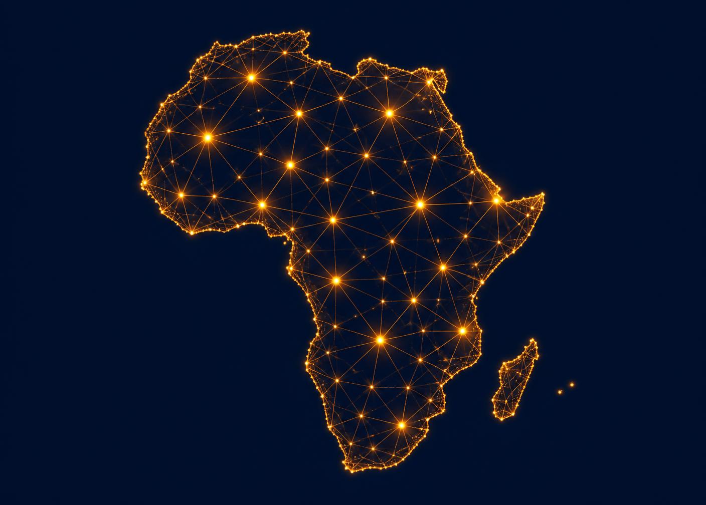 Illustration of Africa as a connected network of glowing nodes